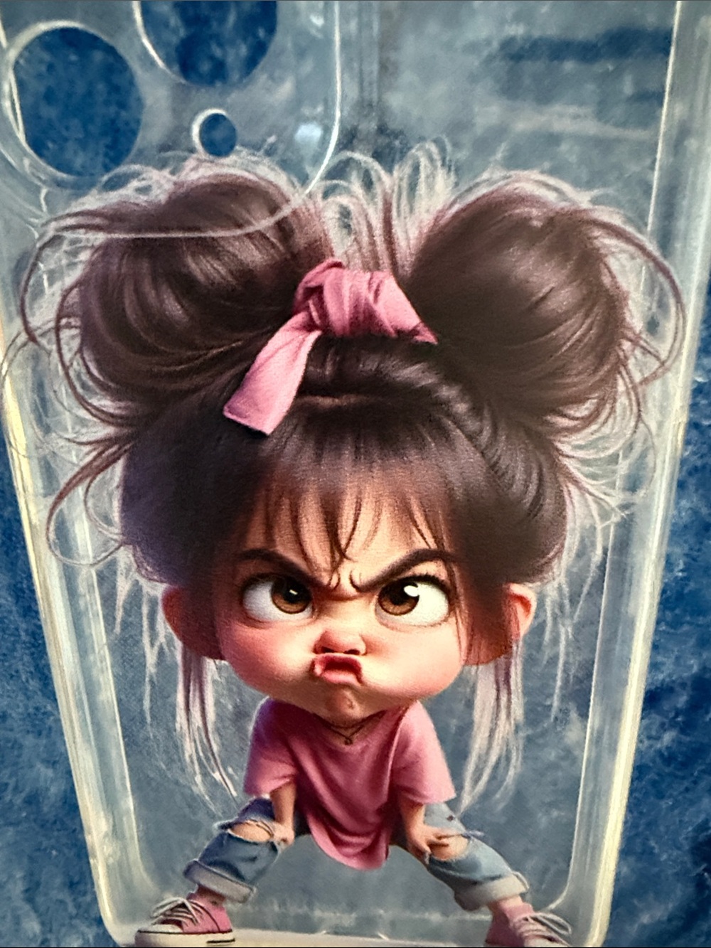 NWT.Very Cute Angry Girl Cartoon, Clear Apple 11 Phone Case - Pink Accents